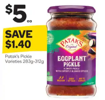 Woolworths Patak's Pickles Varieties 283g-312g offer