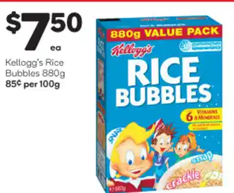 Woolworths Kellogg's Rice Bubbles 880g offer