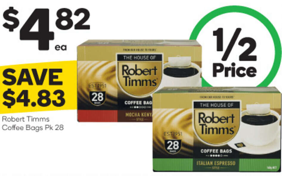 Robert Timms Coffee Bags Pk 28 offer at Woolworths