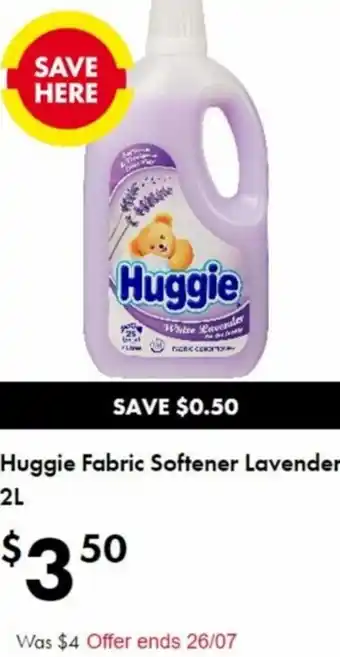 The Reject Shop Huggie Fabric Softener Lavender 2L offer