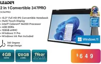 Leader Computers Leader 2 In 1 Convertible 347PRO offer