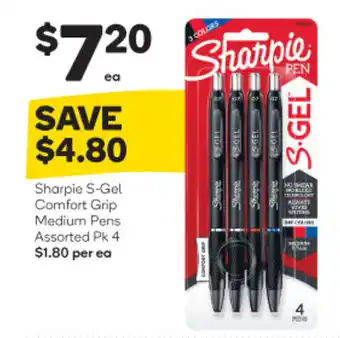 Woolworths Sharpie S-Gel Comfort Grip Medium Pens Assorted Pk 4 offer