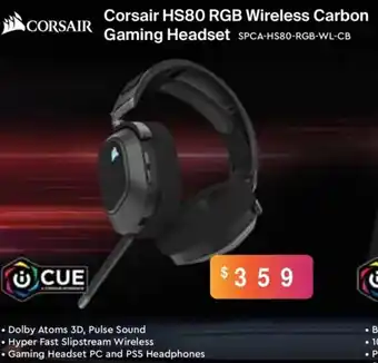 Leader Computers Corsair HS80 RGB Wireless Carbon Gaming Headset offer