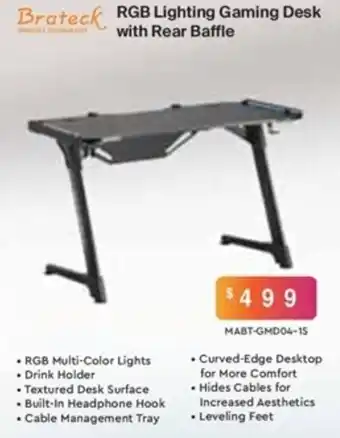 Leader Computers RGB Lighting Gaming Desk With Rear Baffle offer