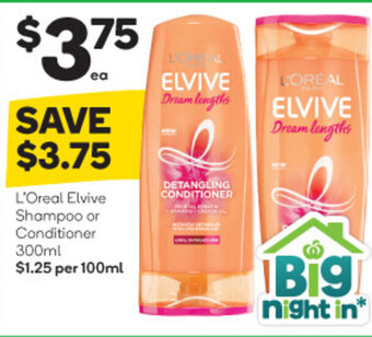 Woolworths L'Oreal Elvive Shampoo or Conditioner 300ml offer