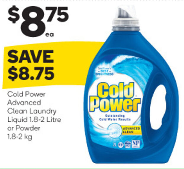 Cold Power Advanced Clean Laundry Liquid 1.82 Litre or Powder 1.82kg