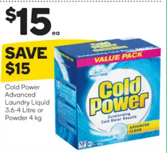 Woolworths Cold Power Advanced Laundry Liquid 3.6-4 Litre or Powder 4kg offer