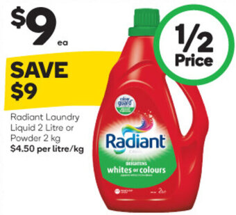 Woolworths Radiant Laundry Liquid 2 Litre or Powder 2kg offer