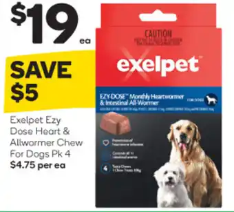 Woolworths Exelpet Ezy Dose Heart & Allwormer Chew for Dogs Pk 4 offer