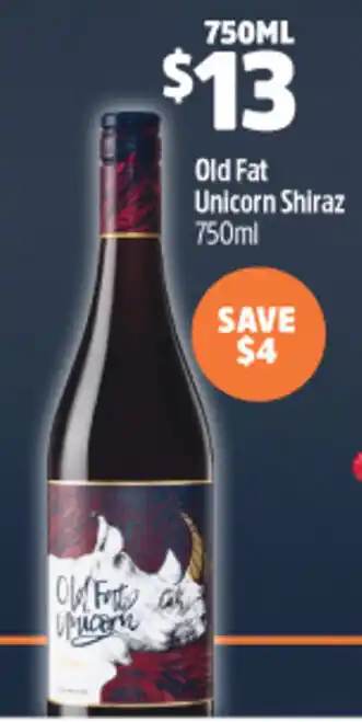 Woolworths Old Fat Unicorn Shiraz 750ml offer
