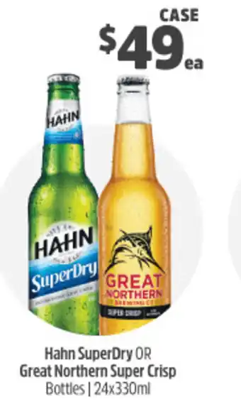 Hahn SuperDry or Great Northern Super Crisp Bottle 24x330ml