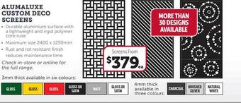 Stratco Alumaluxe Custom Deco Screens offer