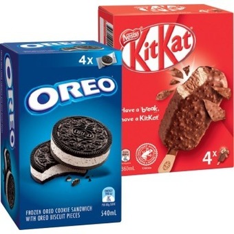 IGA Oreo or Nestlé Kit Kat Ice Cream 4 Pack Selected Varieties offer