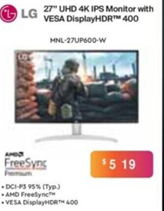Leader Computers LG 27" UHD 4K IPS Monitor With VESA DisplayHDR 400 offer