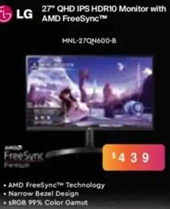 Leader Computers LG 27" QHD IPS HDR10 Monitor With AMD FreeSync offer