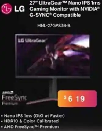 LG 27" UltraGear Nano IPS 1ms Gaming Monitor With NVIDIA G-SYNC Compatible