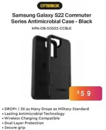 Leader Computers Samsung Galaxy S22 Commuter Series Antimicrobial Case - Black offer
