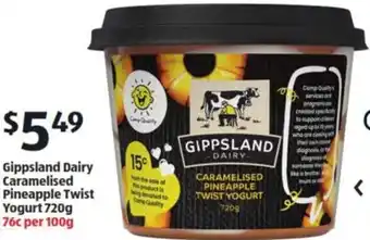 ALDI Guppsland Dairy Caramelised Pineapple Twist Yogurt 720g offer