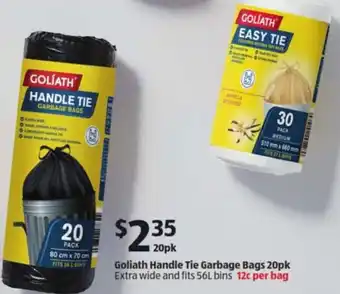 ALDI Goliath Handle Tie Garbage Bags 20pk offer
