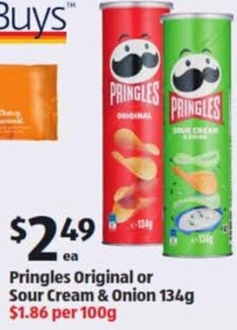 ALDI Pringles Original or Sour Cream & Onion 134g offer