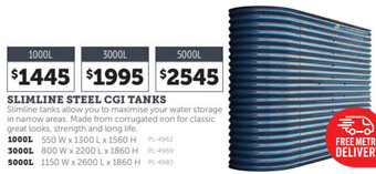 Stratco Slimline Steel CGI Tanks 1000L offer