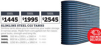 Stratco Slimline Steel CGI Tanks 3000L offer