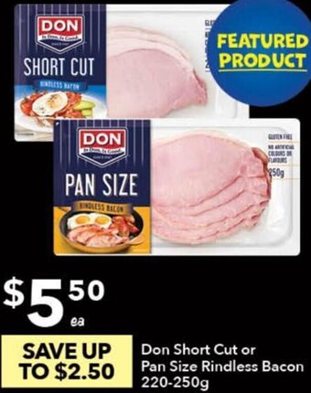 Ritchies Don Short Cut or Pan Size Rindless Bacon 220-250g offer