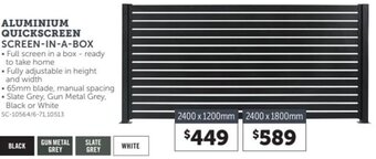 Stratco Aluminium Quickscreen Screen-In-A-Box 2400 x 1200mm offer