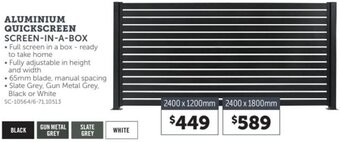 Stratco Aluminium Quickscreen Screen-In-A-Box 2400 x 1800mm offer