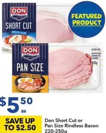 Ritchies Don Short Cut or Pan Size Rindless Bacon 220-250g offer