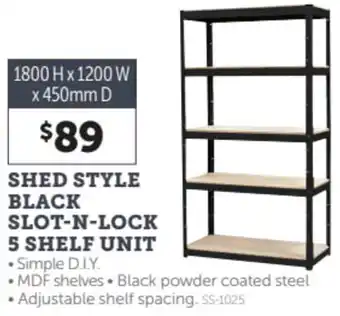 Stratco Shed Style Black Slot-N-Lock 5 Shelf Unit 1800 H x 1200w x 450mm D offer