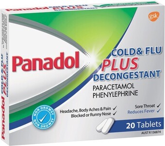 IGA Panadol Cold & Flu Plus Decongestant Paracetamol 20 Pack** offer