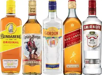 IGA Bundaberg Rum U.P, Captain Morgan Spiced Gold Rum, Gordon’s Dry Gin, Johnnie Walker Red Label Scotch or Smirnoff Red Label Vo offer