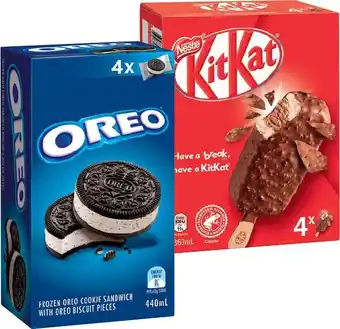 IGA Oreo or Nestlé Kit Kat Ice Cream 4 Pack Selected Varieties offer