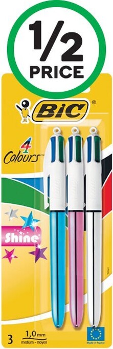 Woolworths Bic 4 Colour Shine Ballpoint Pens Pk 3 offer