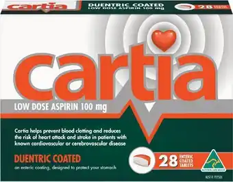 Cartia Low Dose Aspirin 100mg Tablets Pk 28~