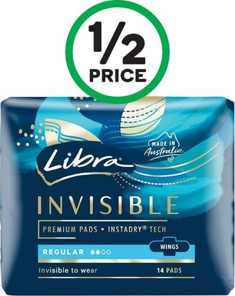 Woolworths Libra Invisible Pads Pk 10-14 offer