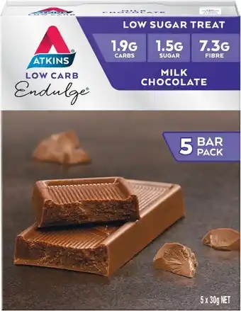 Woolworths Atkins Endulge Milk Chocolate Pk 5¥ offer