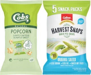 Cobs Popcorn 65g or Calbee Harvest Snaps 90g