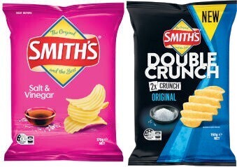 Coles Smith’s Crinkle Cut Potato Chips 150g-170g or Double Crunch 150g offer