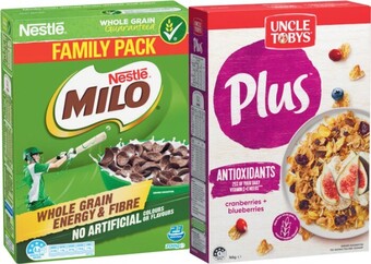 Coles Nestlé Milo Cereal 700g or Uncle Tobys Plus Cereal 690g-820g offer