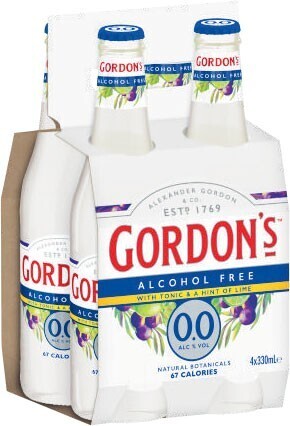 Gordons Zero Alcohol & Tonic Bottles 4x300mL