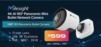 Leader Computers Milesight 4k Ai 180° Panoramic Mini Bullet Network Camera offer