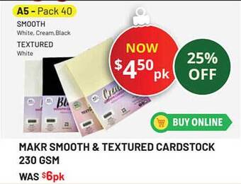 Lincraft Makr Smooth & Textured Cardstock 230 Gsm offer