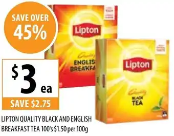 Supabarn Lipton Quility Black And English Breakfast Tea 100's offer