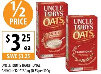 Supabarn Uncle Toby's Traditional And Quick Oats 1kg offer