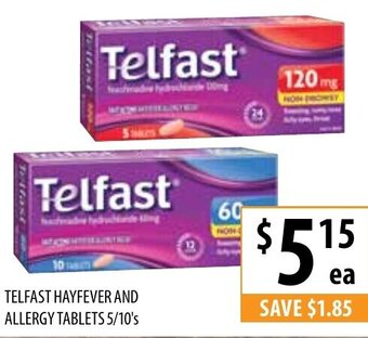 Supabarn Telfast Hayfever And Allergy Tablets 5/10's offer