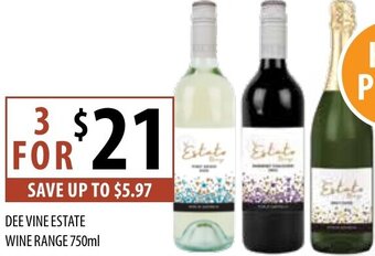 Supabarn Dee Vine Estate Wine Range 750ml offer