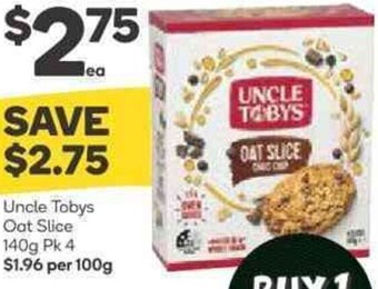 Woolworths Uncle Tobys Oat Slice 140g Pk 4 offer
