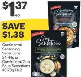 Woolworths Continental Seasoning Sensations 34-44g or Continental Cup Soup Sensations 40-70g Pk 2 offer
